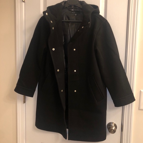 ASOS petite black textured hooded Coat Jacket - Picture 2 of 7